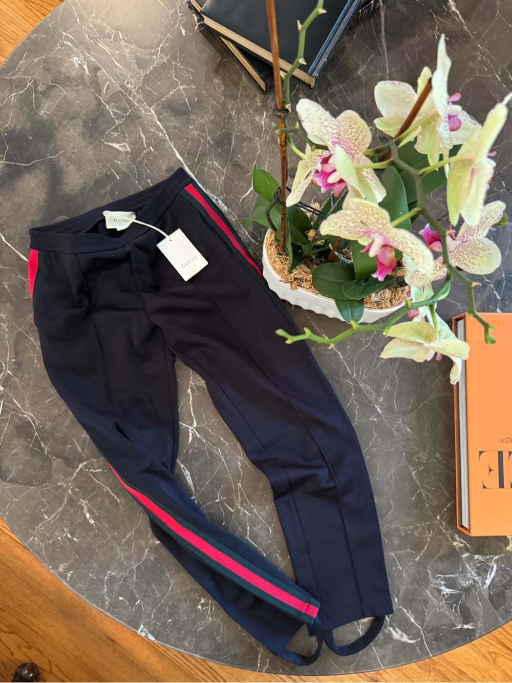 Gucci Navy Joggers with Red & Green Side Stripe (stirrups) kids size 12